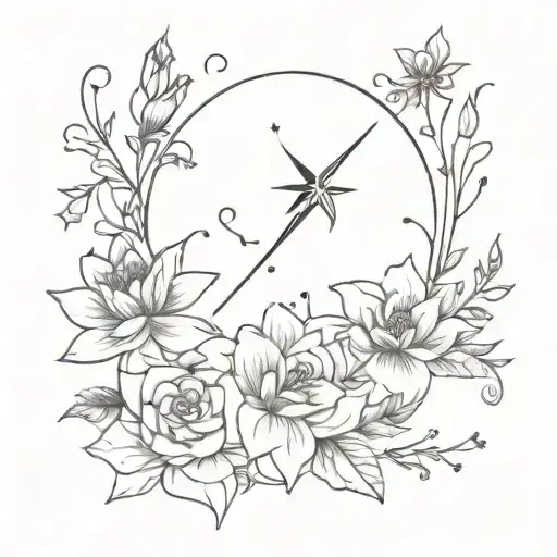 girlie fine line witchy floral sparkle  tattoo design idea