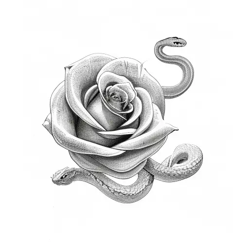 Snake around rose tattoo design idea