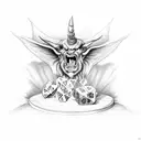 Satan casting dice in hell tattoo design idea