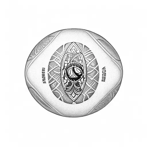 A rugby ball wrapped in a rosary with a backdrop of a Lebanese cedar tree tattoo design idea