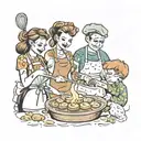 four people baking  tattoo design idea