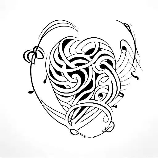 A minimalist tattoo of a heart with musical notes flowing out of it tattoo design idea