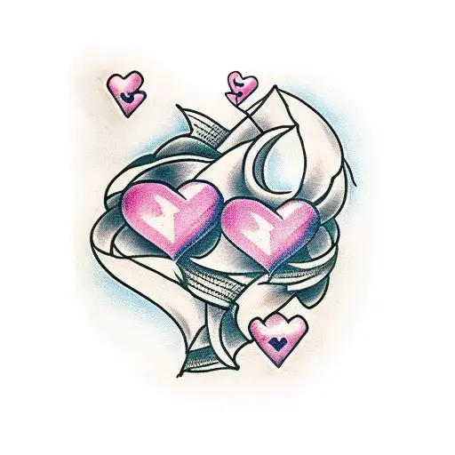 double heart and ribbon tattoo designs