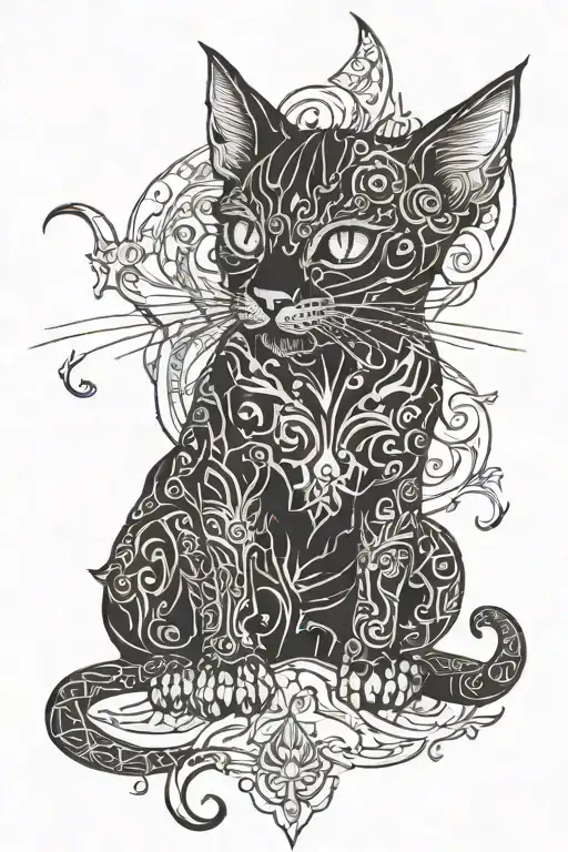 evil demoniac cat tattoo design idea
