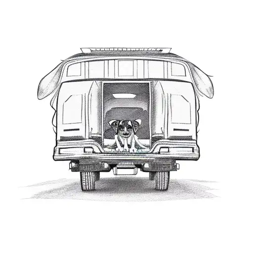 philippine jeepney with a beagle sitting in the back wagging its tail  tattoo design idea