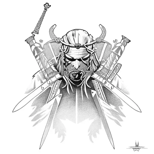Witcher swords surrounded by lilac and gooseberries  tattoo design idea