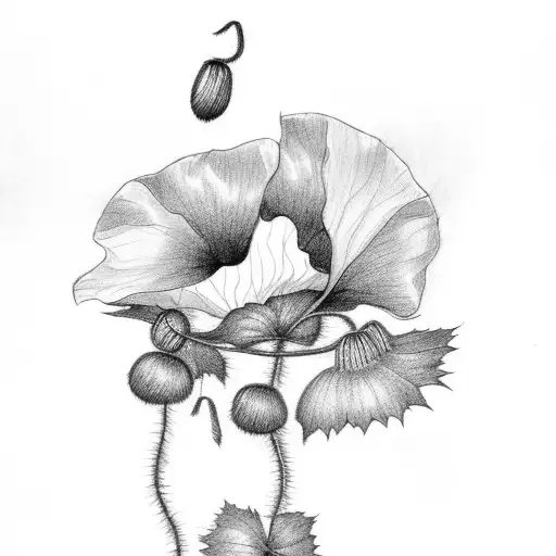 vine ivy with poppy and morning glory flowers  tattoo design idea