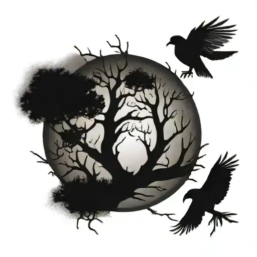 dead tree and crows tattoo design idea