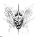I'm looking for a unique tattoo design to be placed on the back of my neck, combining wings of an angel and a demon, ins tattoo design idea