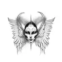 I'm looking for a unique tattoo design to be placed on the back of my neck, combining wings of an angel and a demon, ins tattoo design idea