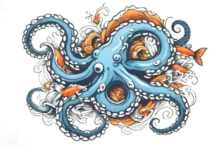 octopus and koi fish swimming together tattoo design idea