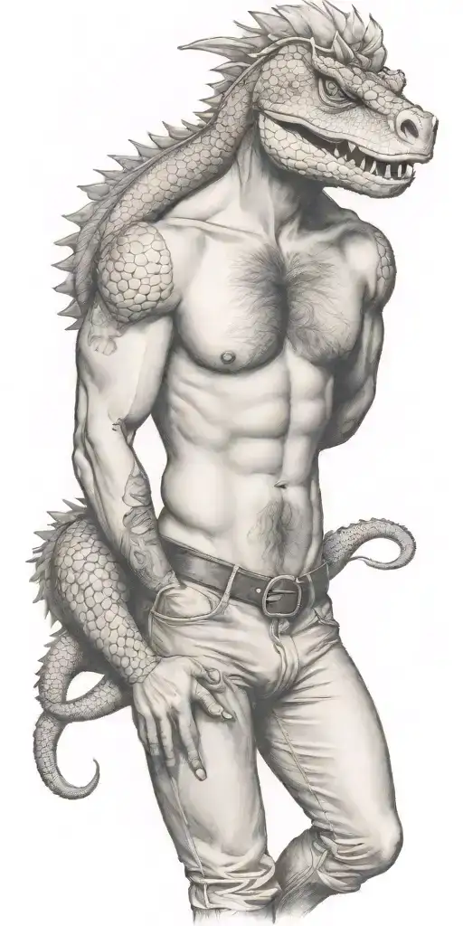 nautical gay pinup sailor, style of Tom of finland, bearded, dragon tattoo design idea
