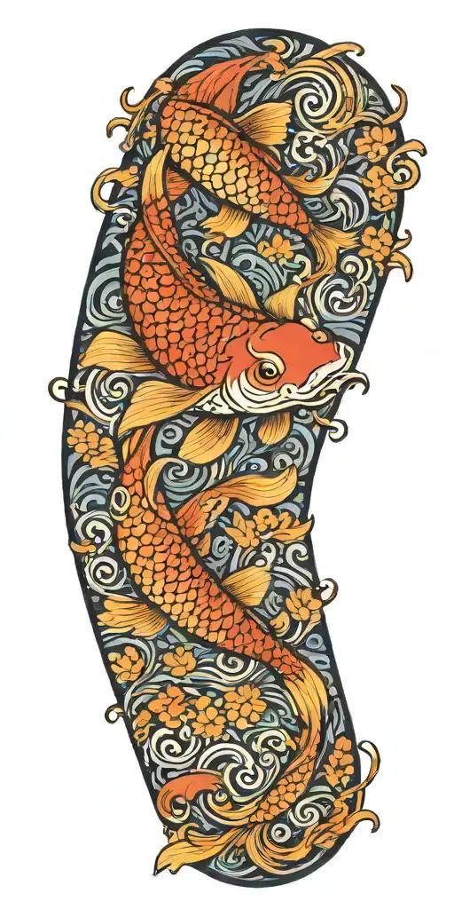koi water wind flower tattoo design idea