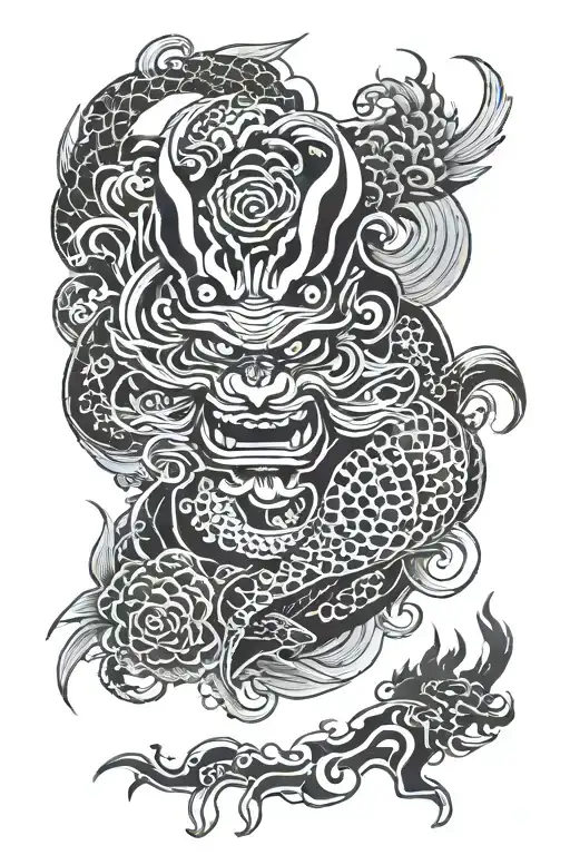 Traditional Japanese but with Tribal look  tattoo design idea