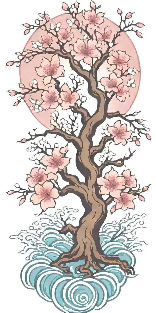 Tree of Life cherry blossom water tattoo design idea