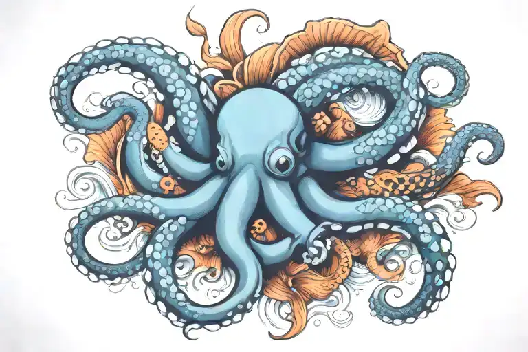 octopus and koi fish swimming together tattoo design idea