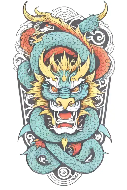 colorful japanese tribal tattoo with dragon tattoo design idea