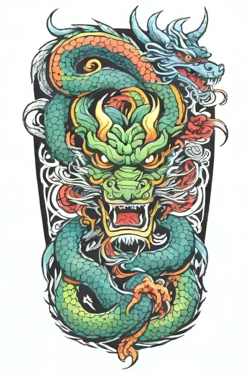 colorful japanese tribal tattoo with dragon tattoo design idea