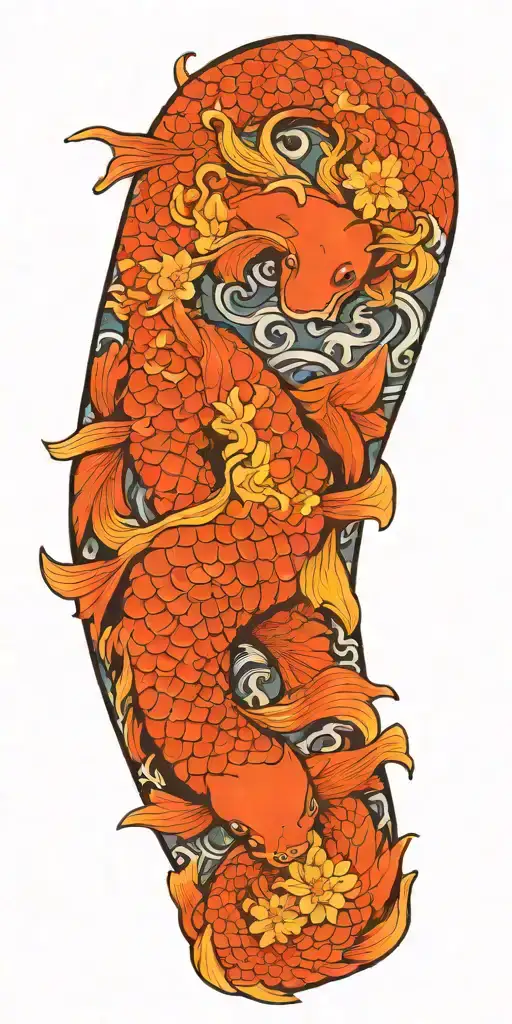 dragon koi water wind flower tattoo design idea
