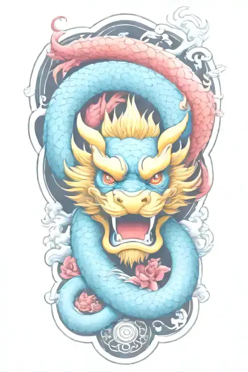 floral japanese tattoo with dragon and water  tattoo design idea