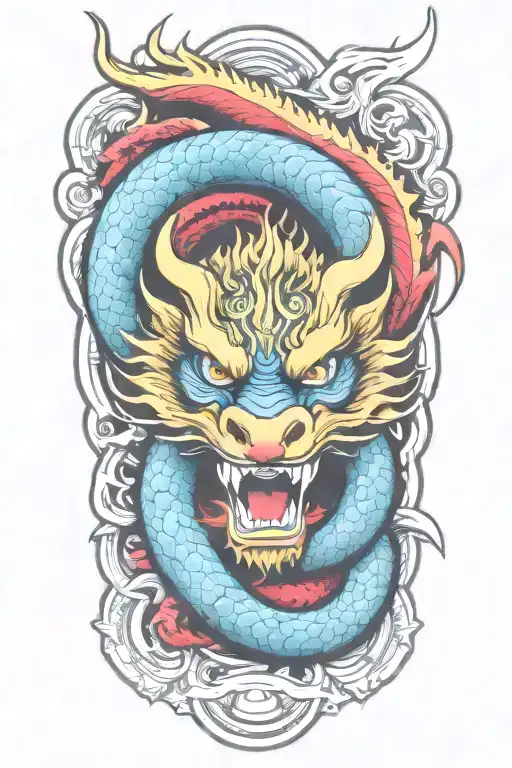 colorful japanese tribal tattoo with dragon tattoo design idea