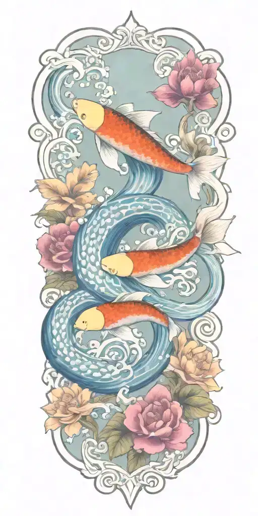  floral design incorporating elements of the sea and islands and koi tattoo design idea