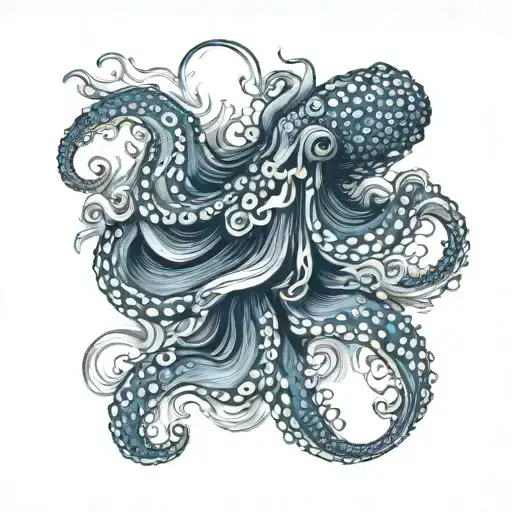octopus and water and koi fish swimming tattoo design idea