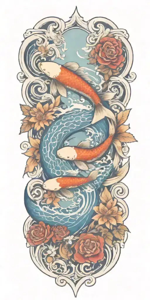  floral design incorporating elements of the sea and islands and koi tattoo design idea