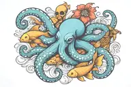octopus and koi fish swimming together tattoo design idea