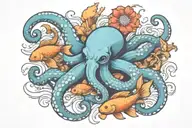 octopus and koi fish swimming together tattoo design idea