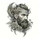 A bearded man with a dragon tattoo wrapping around his arms, incorporating floral elements in the design tattoo design idea