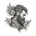 A bearded man with a dragon tattoo wrapping around his arms, incorporating floral elements in the design tattoo design idea