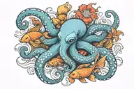 octopus and koi fish swimming together tattoo design idea