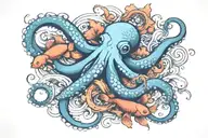 octopus and koi fish swimming together tattoo design idea