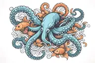 octopus and koi fish swimming together tattoo design idea