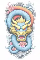 floral japanese tattoo with dragon and water  tattoo design idea
