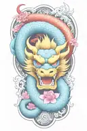 floral japanese tattoo with dragon and water  tattoo design idea