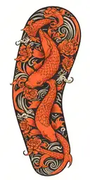 dragon koi water wind flower tattoo design idea