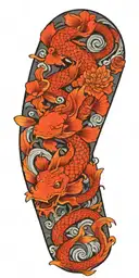 dragon koi water wind flower tattoo design idea