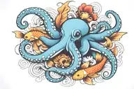 octopus and koi fish swimming together tattoo design idea