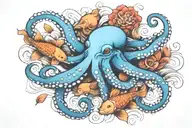 octopus and koi fish swimming together tattoo design idea