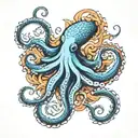 octopus water koi fish swimming together tattoo design idea