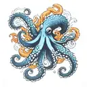 octopus water koi fish swimming together tattoo design idea