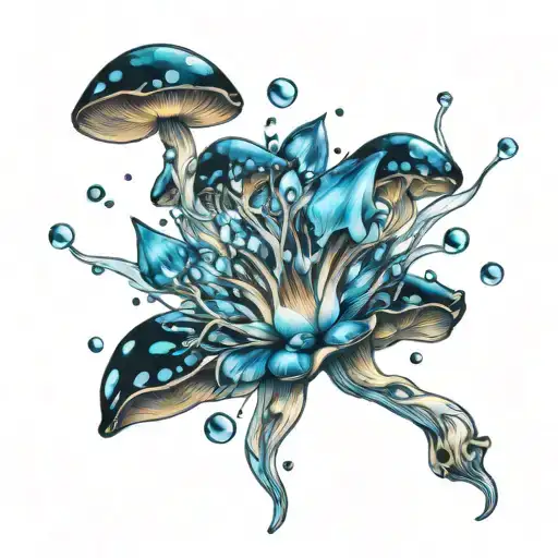 mushroom fairy crystals water abstract representation tattoo design idea