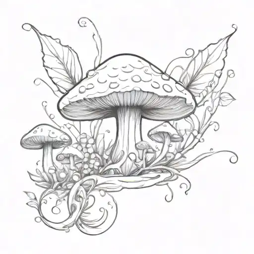 mushroom fairy crystals water abstract representation tattoo design idea
