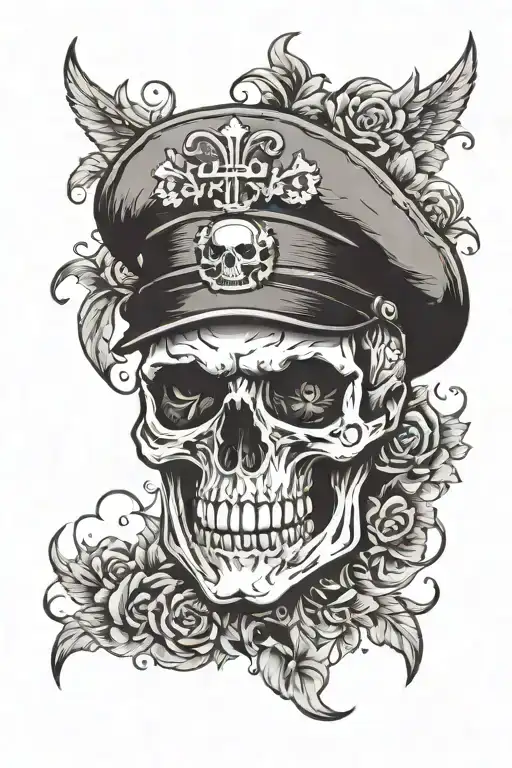 skull flat cap tattoo design idea