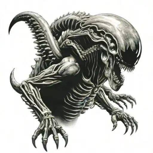 xenomorph crawling full body tattoo design idea