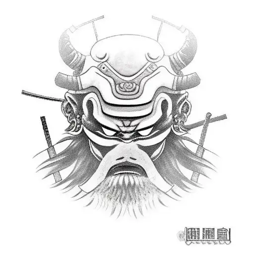 Samurai with oni mask and smoke coming out of eyes  tattoo design idea