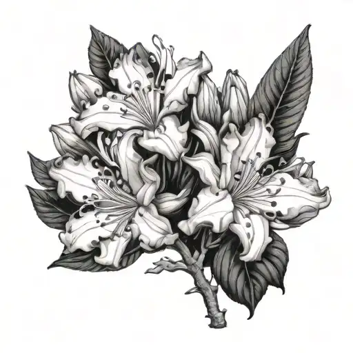 rhododendron and date of birth 11/22 and 09/13 tattoo design idea