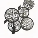 trees looking through lens with the name Tanvi interwoven  tattoo design idea